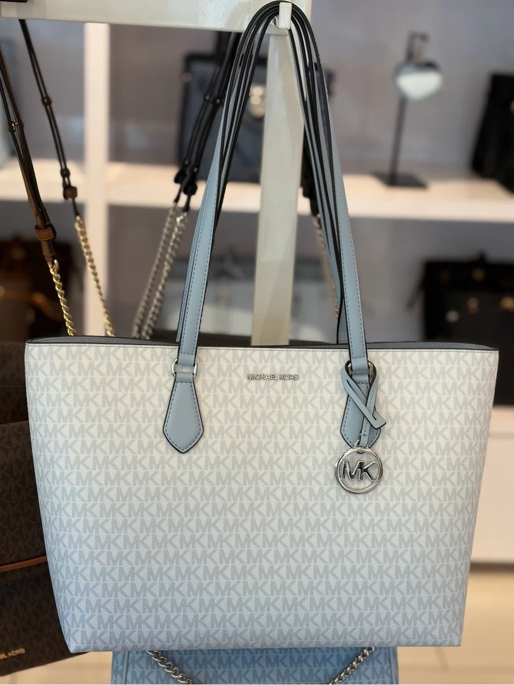 Michael Kors Ombre Pale Blue MK Signature Tote Shoulder Bag